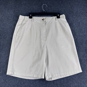 L.L. Bean Chino Shorts Womens 16 Regular Khaki Tan Cotton Original Fit Pleated